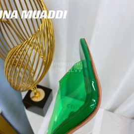 Amina Muaddi Sheepskin High Heeled Slippers For Women Green