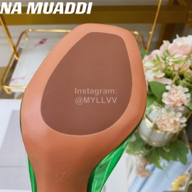 Amina Muaddi Sheepskin High Heeled Slippers For Women Green