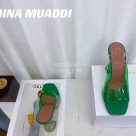 Amina Muaddi Sheepskin High Heeled Slippers For Women Green