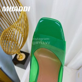 Amina Muaddi Sheepskin High Heeled Slippers For Women Green