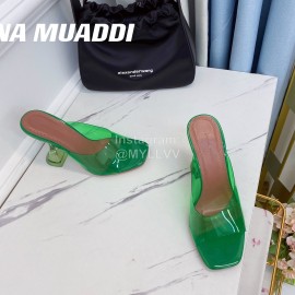 Amina Muaddi Sheepskin High Heeled Slippers For Women Green