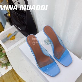 Amina Muaddi Sheepskin High Heeled Slippers For Women Blue