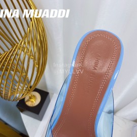 Amina Muaddi Sheepskin High Heeled Slippers For Women Blue