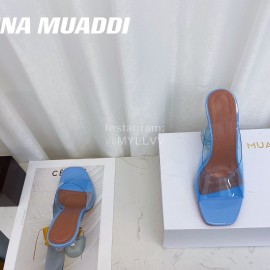 Amina Muaddi Sheepskin High Heeled Slippers For Women Blue