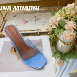 Amina Muaddi Sheepskin High Heeled Slippers For Women Blue