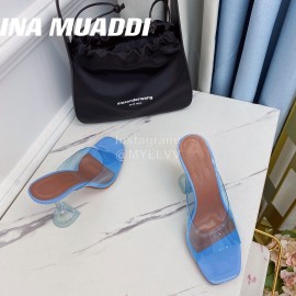 Amina Muaddi Sheepskin High Heeled Slippers For Women Blue