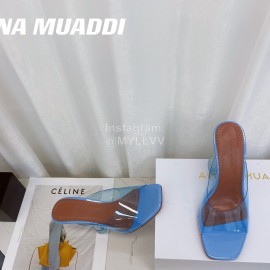 Amina Muaddi Sheepskin High Heeled Slippers For Women Blue