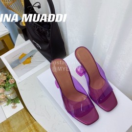 Amina Muaddi Sheepskin High Heeled Slippers For Women Purple