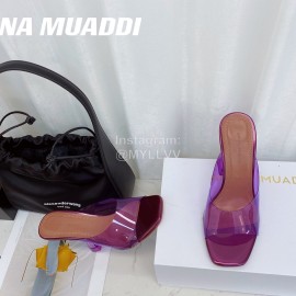 Amina Muaddi Sheepskin High Heeled Slippers For Women Purple