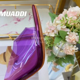 Amina Muaddi Sheepskin High Heeled Slippers For Women Purple