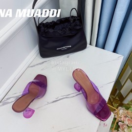 Amina Muaddi Sheepskin High Heeled Slippers For Women Purple