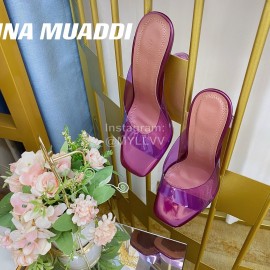 Amina Muaddi Sheepskin High Heeled Slippers For Women Purple