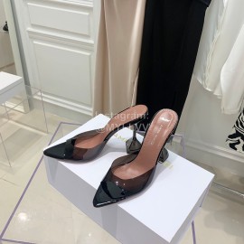 Amina Muaddi Sheepskin Pointed High Heeled Slippers For Women Black