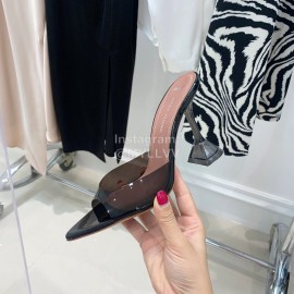 Amina Muaddi Sheepskin Pointed High Heeled Slippers For Women Black