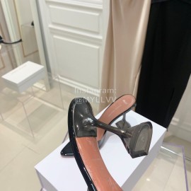 Amina Muaddi Sheepskin Pointed High Heeled Slippers For Women Black