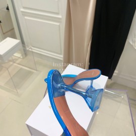 Amina Muaddi Sheepskin Pointed High Heeled Slippers For Women Dark Blue