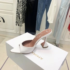 Amina Muaddi Cowhide High Heeled Slippers For Women White