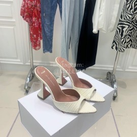 Amina Muaddi Leather High Heeled Slippers For Women White