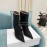 Amina Muaddi Cowhide Diamond High Heeled Boots For Women Black