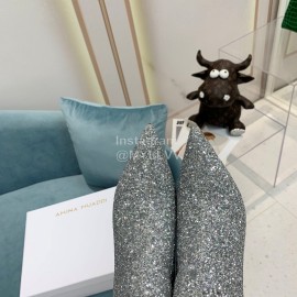 Amina Muaddi Cowhide Diamond High Heeled Boots For Women Silver