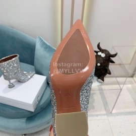 Amina Muaddi Cowhide Diamond High Heeled Boots For Women Silver