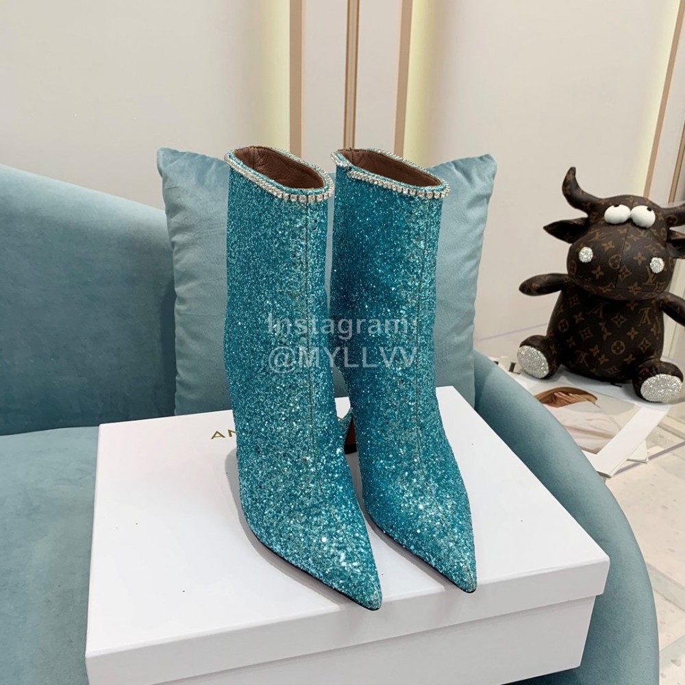 Amina Muaddi Cowhide Diamond High Heeled Boots For Women Green