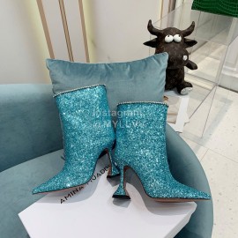 Amina Muaddi Cowhide Diamond High Heeled Boots For Women Green