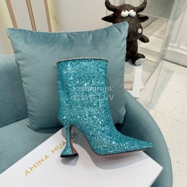 Amina Muaddi Cowhide Diamond High Heeled Boots For Women Green