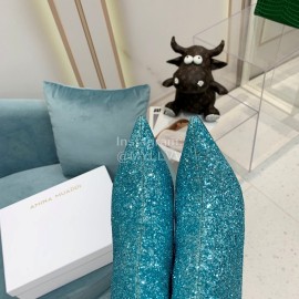 Amina Muaddi Cowhide Diamond High Heeled Boots For Women Green