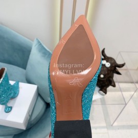 Amina Muaddi Cowhide Diamond High Heeled Boots For Women Green