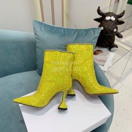 Amina Muaddi Cowhide Diamond High Heeled Boots For Women Yellow