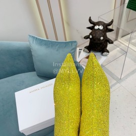 Amina Muaddi Cowhide Diamond High Heeled Boots For Women Yellow