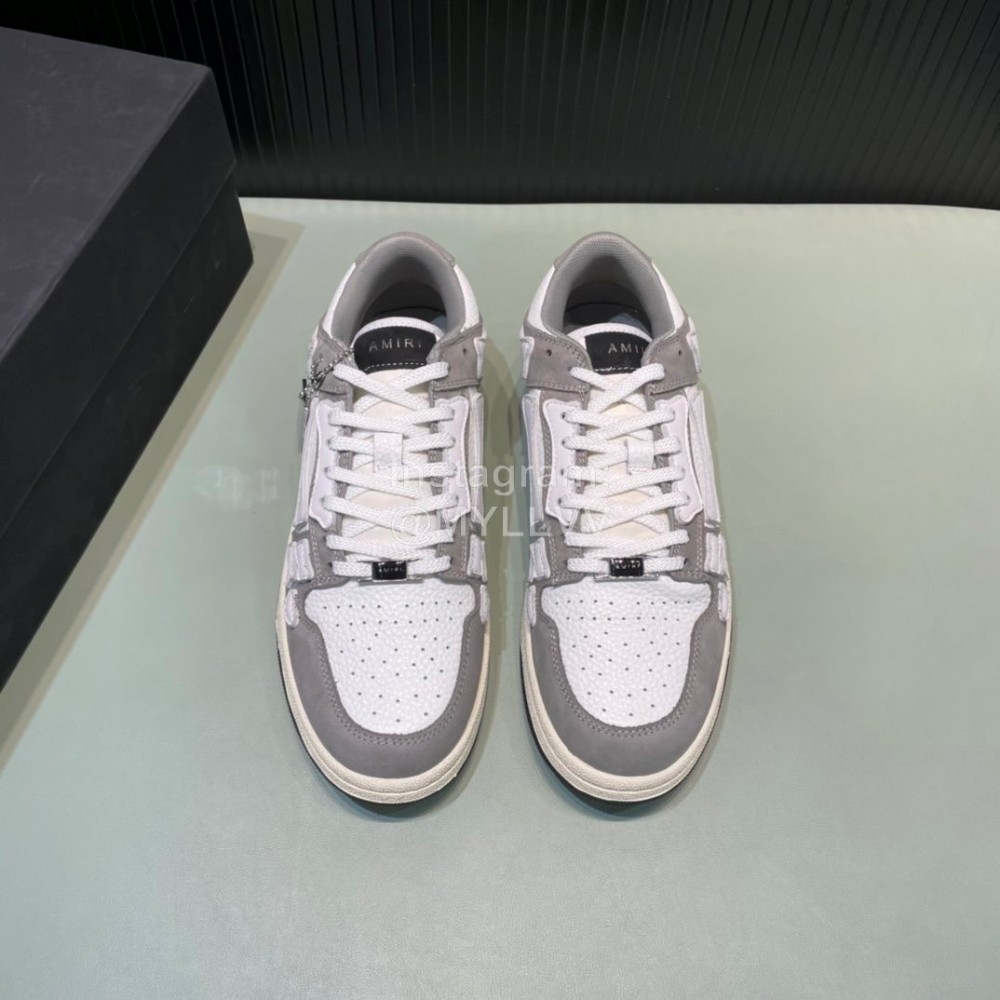 Amiri Breathable Leather Sneakers For Men And Women Gray