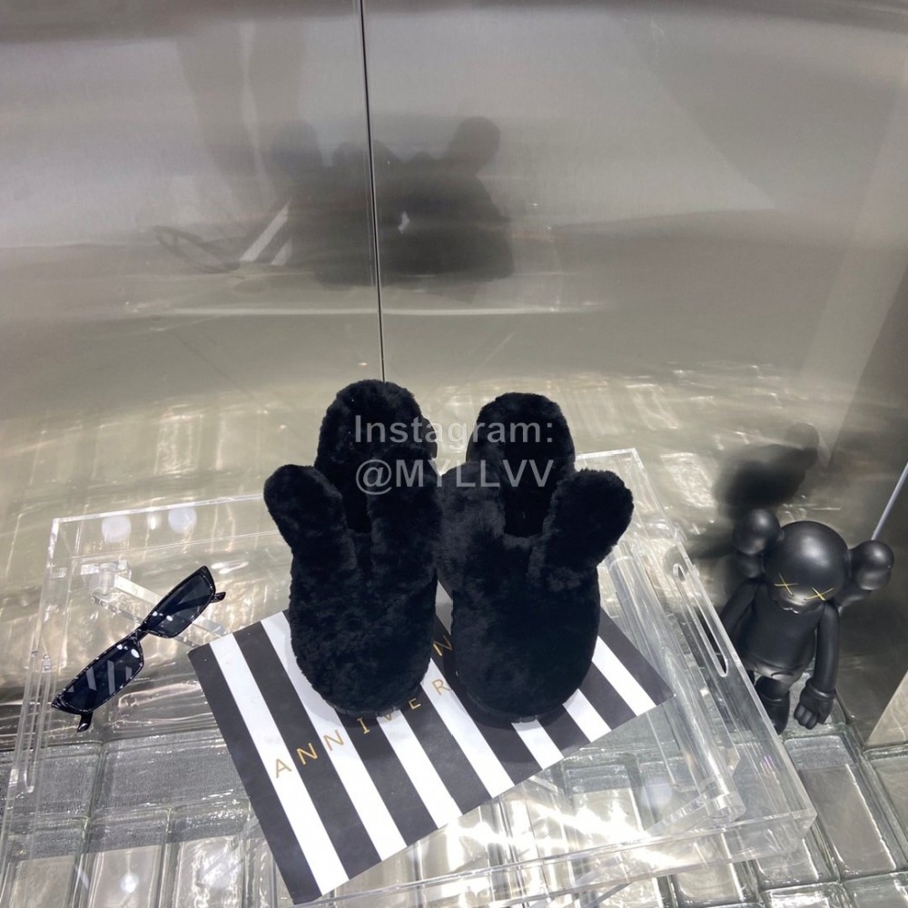 Angel Chen Fashion Rabbit Ear Wool Thick Soled Slippers For Women Black