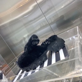 Angel Chen Fashion Rabbit Ear Wool Thick Soled Slippers For Women Black