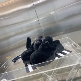 Angel Chen Fashion Rabbit Ear Wool Thick Soled Slippers For Women Black