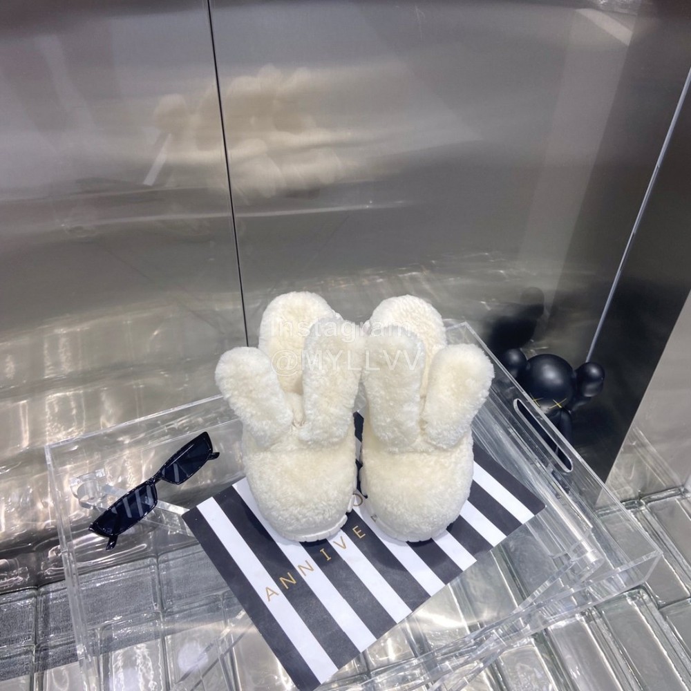 Angel Chen Fashion Rabbit Ear Wool Thick Soled Slippers For Women White