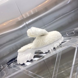 Angel Chen Fashion Rabbit Ear Wool Thick Soled Slippers For Women White