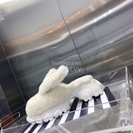 Angel Chen Fashion Rabbit Ear Wool Thick Soled Slippers For Women White