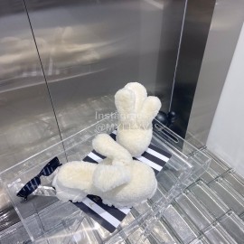 Angel Chen Fashion Rabbit Ear Wool Thick Soled Slippers For Women White