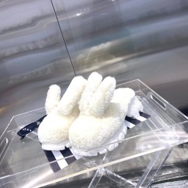 Angel Chen Fashion Rabbit Ear Wool Thick Soled Slippers For Women White