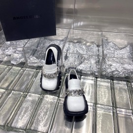 Angel Chen Leather Thick Soled Metal Chain Loafers For Women 