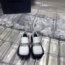 Angel Chen Leather Thick Soled Metal Chain Loafers For Women 