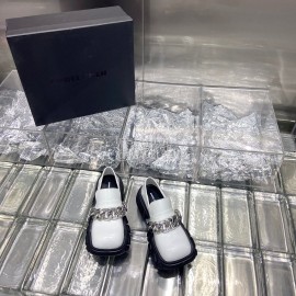 Angel Chen Leather Thick Soled Metal Chain Loafers For Women 