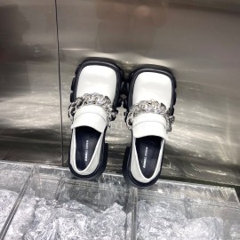 Angel Chen Leather Thick Soled Metal Chain Loafers For Women 