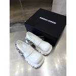 Angel Chen New Leather Thick Soled Metal Chain Loafers For Women White