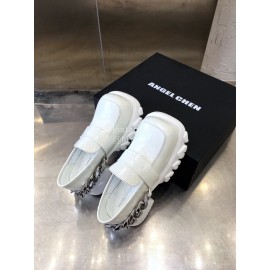 Angel Chen New Leather Thick Soled Metal Chain Loafers For Women White