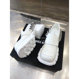 Angel Chen New Leather Thick Soled Metal Chain Loafers For Women White