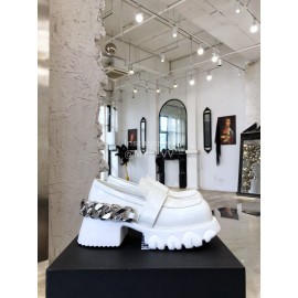 Angel Chen New Leather Thick Soled Metal Chain Loafers For Women White