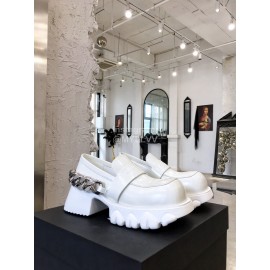 Angel Chen New Leather Thick Soled Metal Chain Loafers For Women White